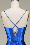 Royal Blue Spaghetti stropper havfrue lang ballkjole med spalt