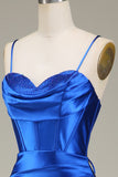 Royal Blue Spaghetti stropper havfrue lang ballkjole med spalt