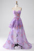 Load image into Gallery viewer, Lilla trykt stroppeløs korsett Prom kjole