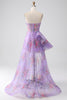 Load image into Gallery viewer, Lilla trykt stroppeløs korsett Prom kjole