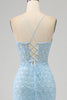 Load image into Gallery viewer, Glitter Sky Blue Spaghetti stropper Mermaid Prom Kjole med Slit