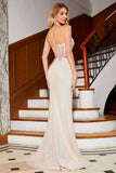 Beaded Mermaid Glitter Pink Prom Dress med Slit