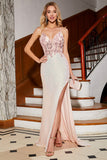 Beaded Mermaid Glitter Pink Prom Dress med Slit