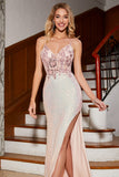 Beaded Mermaid Glitter Pink Prom Dress med Slit