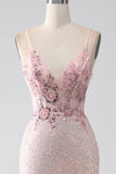 Glitter Pink Beaded Mermaid Prom kjole med Slit