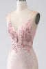 Load image into Gallery viewer, Glitter Pink Beaded Mermaid Prom kjole med Slit