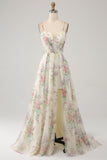 A-Line Flower Trykt Ivory Prom Dress med Slit