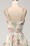 A-Line Flower Trykt Ivory Prom Dress med Slit