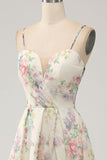 A-Line Flower Trykt Ivory Prom Dress med Slit