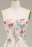 A-Line Sweetheart Long Corset Prom kjole med blomst