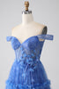 Load image into Gallery viewer, Blå Trykt A Line Tylle Corset Prom Dress