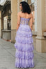 Load image into Gallery viewer, Prinsesse A Line Sweetheart Lavendel Korsett Prom kjole med lagdelt blonder