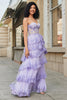 Load image into Gallery viewer, Prinsesse A Line Sweetheart Lavendel Korsett Prom kjole med lagdelt blonder