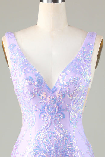 Lavendel Sparkly Tight Homecoming kjole med ryggløs