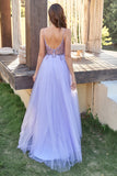 Lavendel Tulle A-line Prom Kjole med Beading