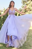 Lavendel Tulle A-line Prom Kjole med Beading