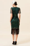 Sheath Round Neck Dark Green Beaded 1920-tallet Flapper kjole med dusk