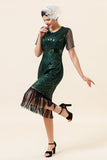 Sheath Round Neck Dark Green Beaded 1920-tallet Flapper kjole med dusk