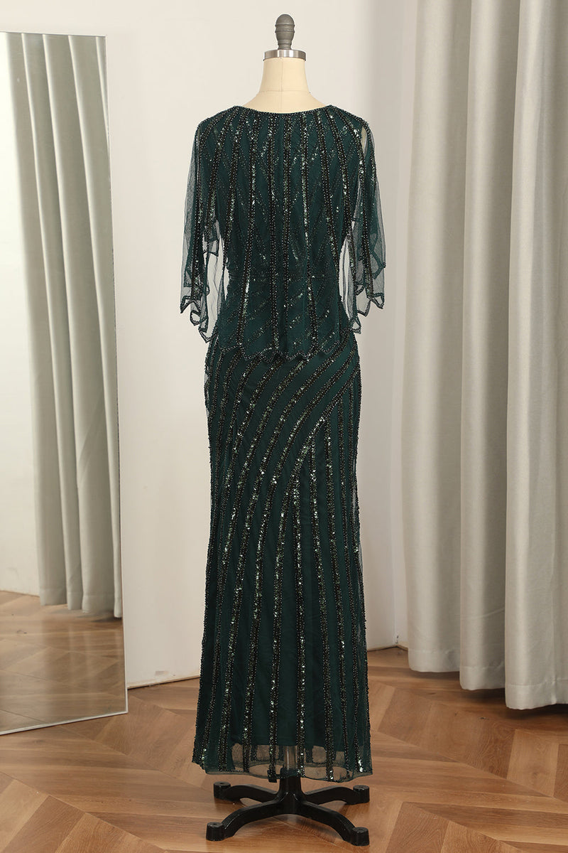 Load image into Gallery viewer, Mørkegrønn paljetthals lang kjole fra 1920-tallet