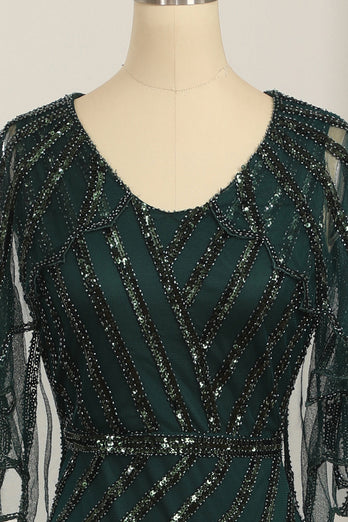 Mørkegrønn paljetthals lang kjole fra 1920-tallet