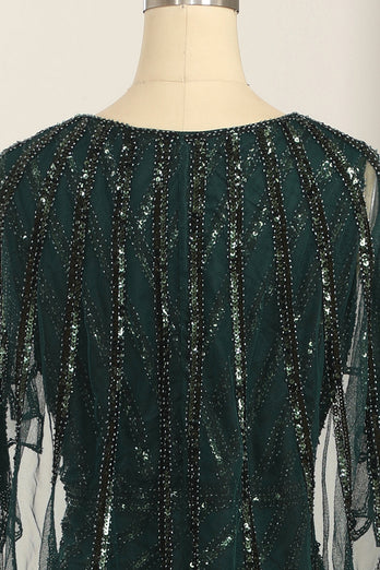 Mørkegrønn paljetthals lang kjole fra 1920-tallet