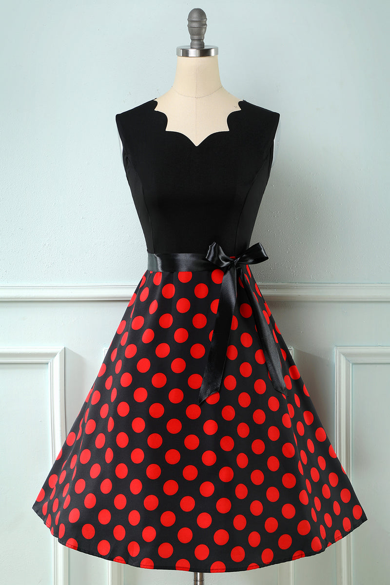 Load image into Gallery viewer, røde prikker vintage 1950-tallet kjole