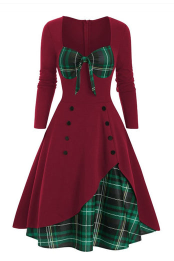 rutete 1950-tallet kjole med lange ermer