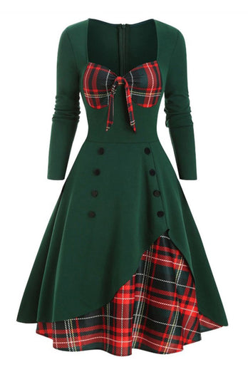 rutete 1950-tallet kjole med lange ermer