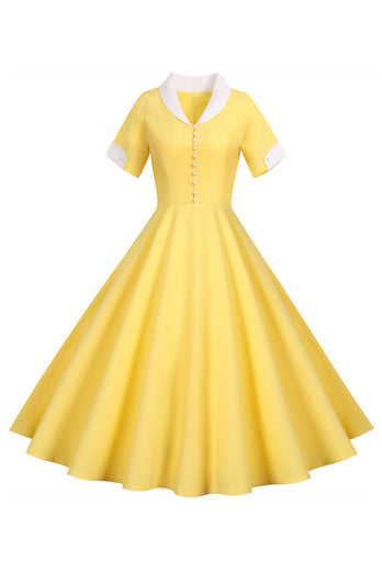 v hals 1950-tallet swing kjole