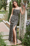 Sheath Halter Black Flower Trykt Long brudepike kjole