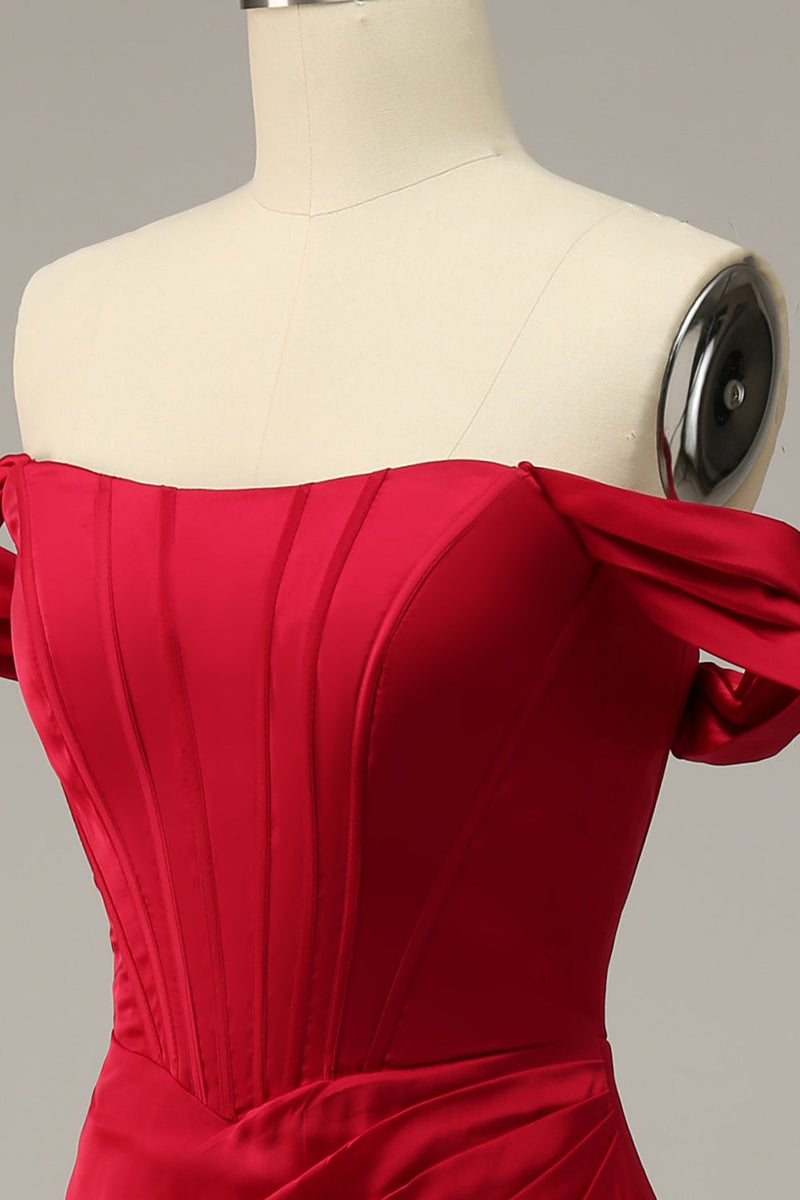 Load image into Gallery viewer, Havfrue av skulderen Burgunder Plus Size Prom kjole med Split Front