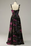En linje Spaghetti stropper Black Mixed Flower Plus Size Prom kjoler