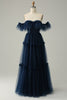 Load image into Gallery viewer, A-Line av skulderen Sweetheart Tulle Navy Long Prom Dress