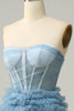 Load image into Gallery viewer, A Line Sweetheart Grey Blue Long Prom Dress med Ruffles