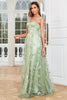 Load image into Gallery viewer, A Line Green Corset Long Tylle Prom Dress med 3D sommerfugler Split Front