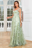 A Line Green Corset Long Tylle Prom Dress med 3D sommerfugler Split Front