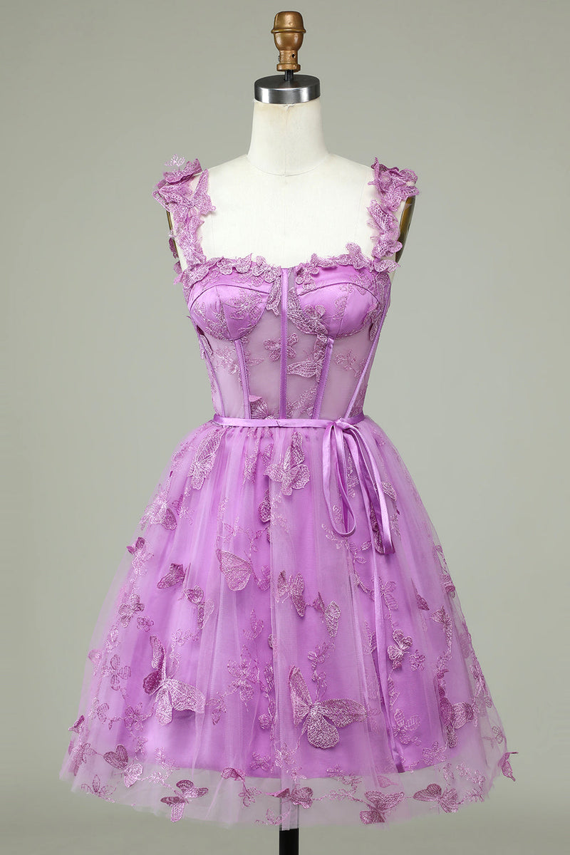 Load image into Gallery viewer, Cute A Line Sweetheart Purple Corset Homecoming kjole med Appliques