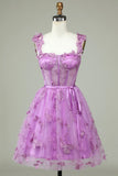 Cute A Line Sweetheart Purple Corset Homecoming kjole med Appliques