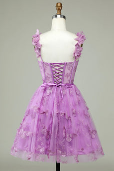 Cute A Line Sweetheart Purple Corset Homecoming kjole med Appliques