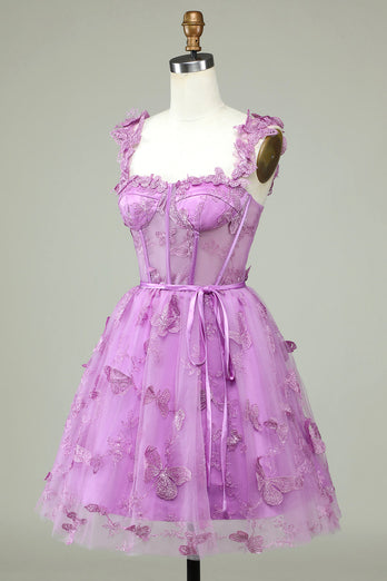 Cute A Line Sweetheart Purple Corset Homecoming kjole med Appliques