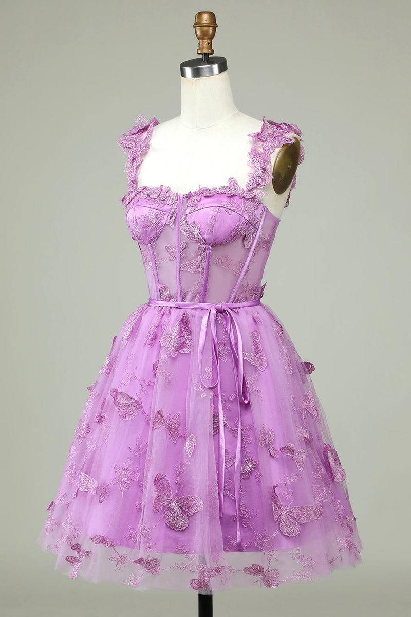 Load image into Gallery viewer, Cute A Line Sweetheart Purple Corset Homecoming kjole med Appliques