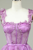 Cute A Line Sweetheart Purple Corset Homecoming kjole med Appliques