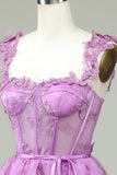 Cute A Line Sweetheart Purple Corset Homecoming kjole med Appliques