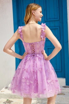 Lilla A Line Korsett Homecoming kjole med 3D sommerfugler