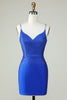 Load image into Gallery viewer, Slire Spaghetti stropper Royal Blue Kort Homecoming kjole med perler