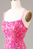 Hot Pink Sequins & Beaded Mermaid Prom Dress med Slit