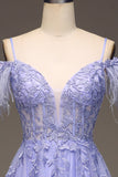 A-Line Cold Shoulder Lilac Corset Prom Kjole med Appliques