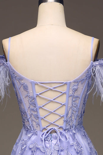 A-Line Cold Shoulder Lilac Corset Prom Kjole med Appliques