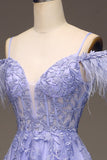 A-Line Cold Shoulder Lilac Corset Prom Kjole med Appliques