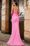 Rosa Spaghetti stropper Glitter Sequin Mermaid Prom kjole med Slit